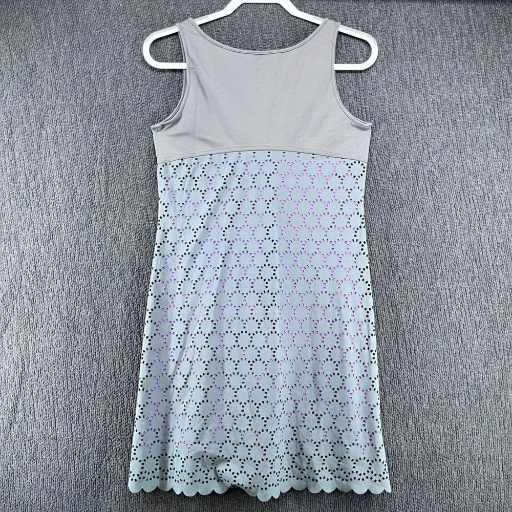 Title Nine Nimblene Dress Womens Sz S Grey Purple Laser Cut Eyelet Scalloped Hem